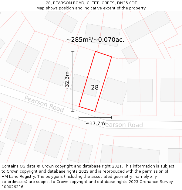 28, PEARSON ROAD, CLEETHORPES, DN35 0DT: Plot and title map