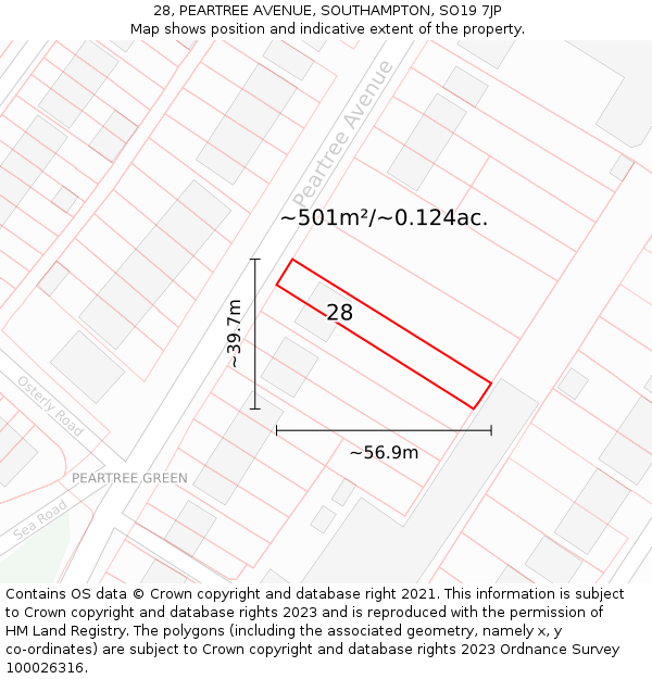 28, PEARTREE AVENUE, SOUTHAMPTON, SO19 7JP: Plot and title map