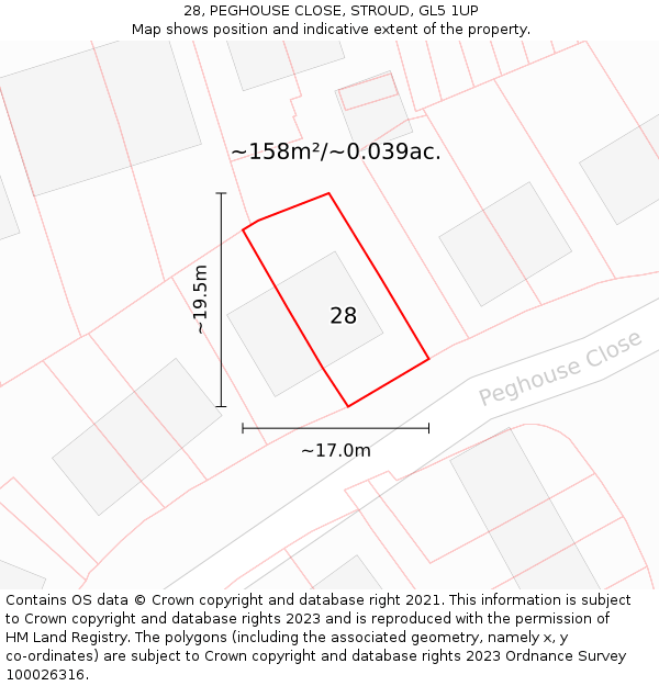 28, PEGHOUSE CLOSE, STROUD, GL5 1UP: Plot and title map
