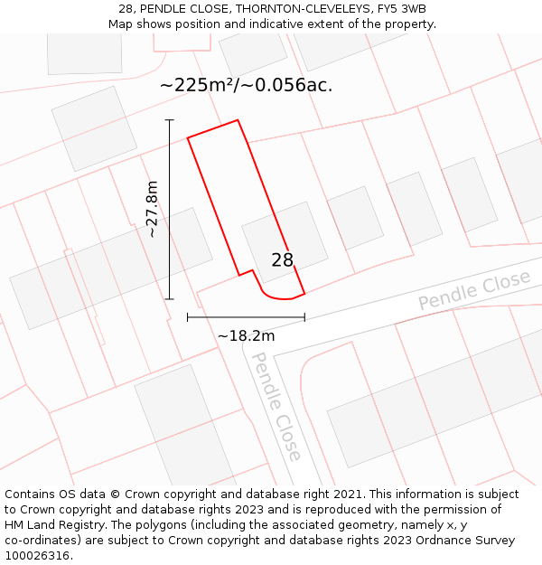 28, PENDLE CLOSE, THORNTON-CLEVELEYS, FY5 3WB: Plot and title map