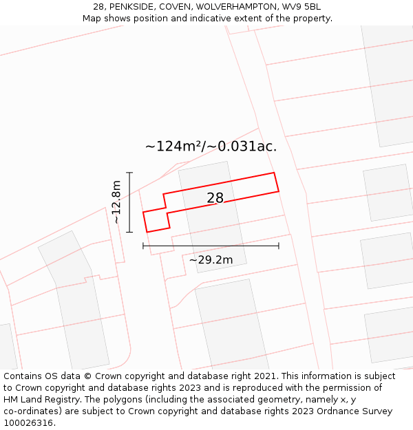 28, PENKSIDE, COVEN, WOLVERHAMPTON, WV9 5BL: Plot and title map