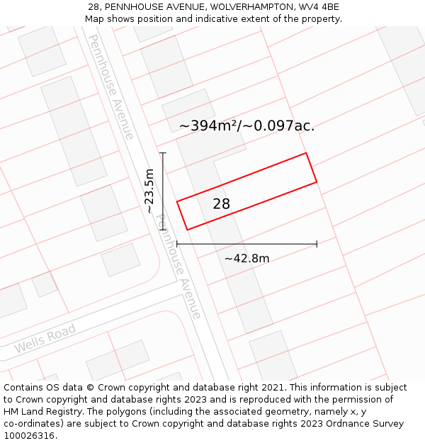28, PENNHOUSE AVENUE, WOLVERHAMPTON, WV4 4BE: Plot and title map
