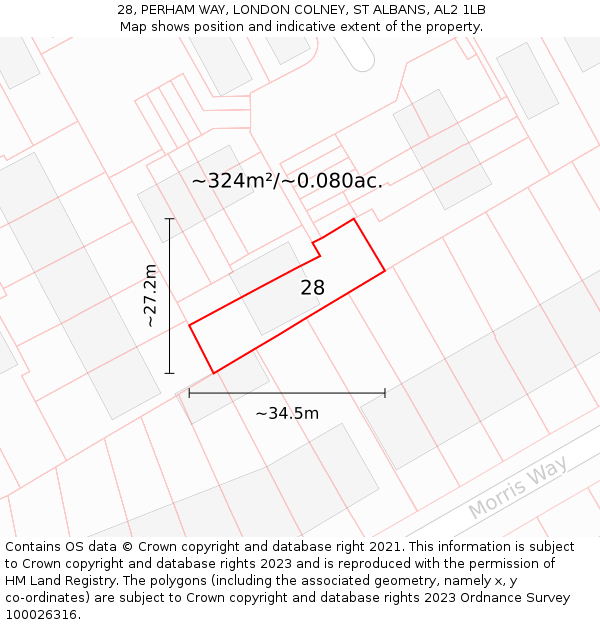 28, PERHAM WAY, LONDON COLNEY, ST ALBANS, AL2 1LB: Plot and title map