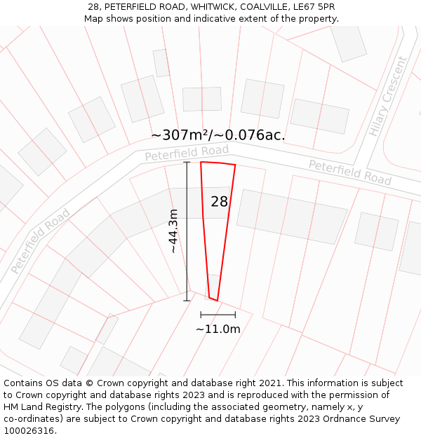 28, PETERFIELD ROAD, WHITWICK, COALVILLE, LE67 5PR: Plot and title map