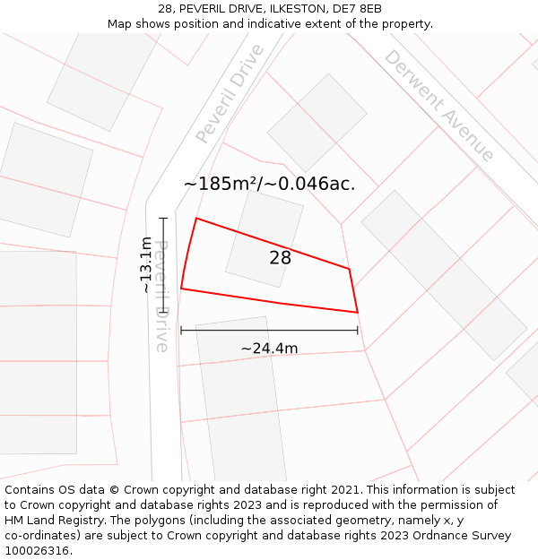 28, PEVERIL DRIVE, ILKESTON, DE7 8EB: Plot and title map