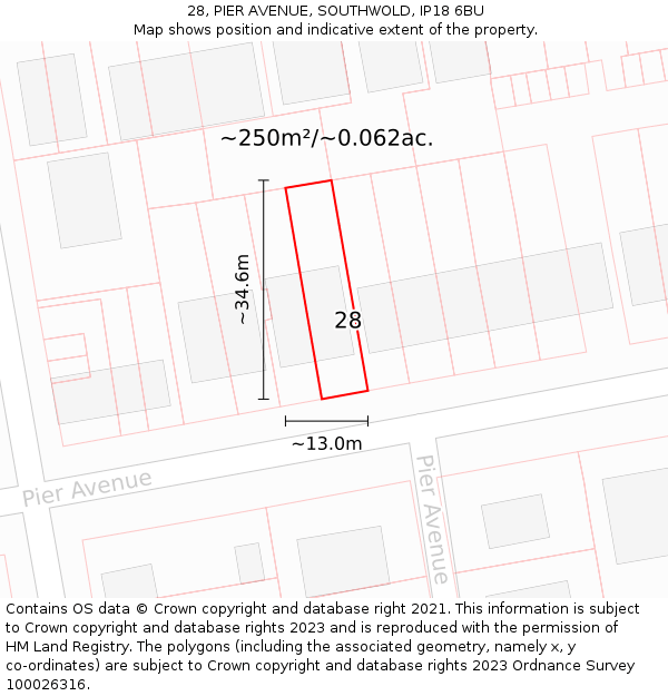28, PIER AVENUE, SOUTHWOLD, IP18 6BU: Plot and title map