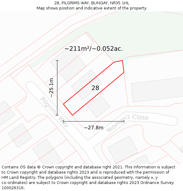 28, PILGRIMS WAY, BUNGAY, NR35 1HL: Plot and title map