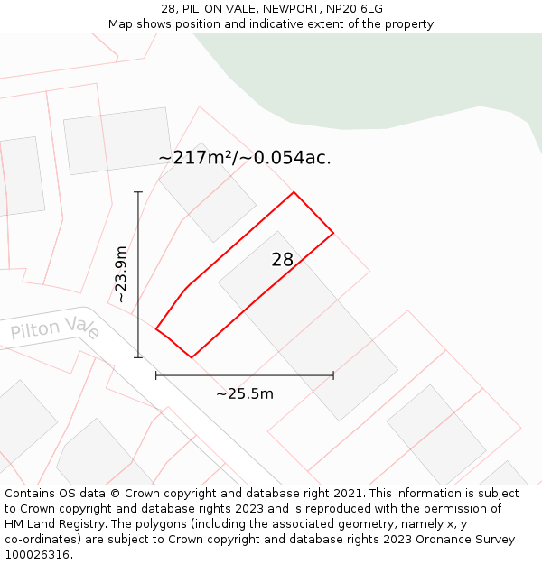 28, PILTON VALE, NEWPORT, NP20 6LG: Plot and title map
