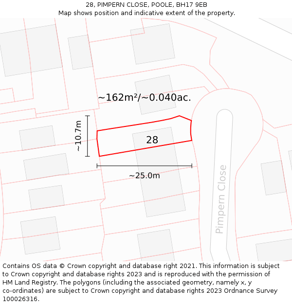 28, PIMPERN CLOSE, POOLE, BH17 9EB: Plot and title map