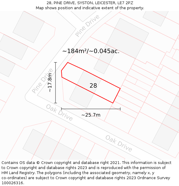 28, PINE DRIVE, SYSTON, LEICESTER, LE7 2PZ: Plot and title map