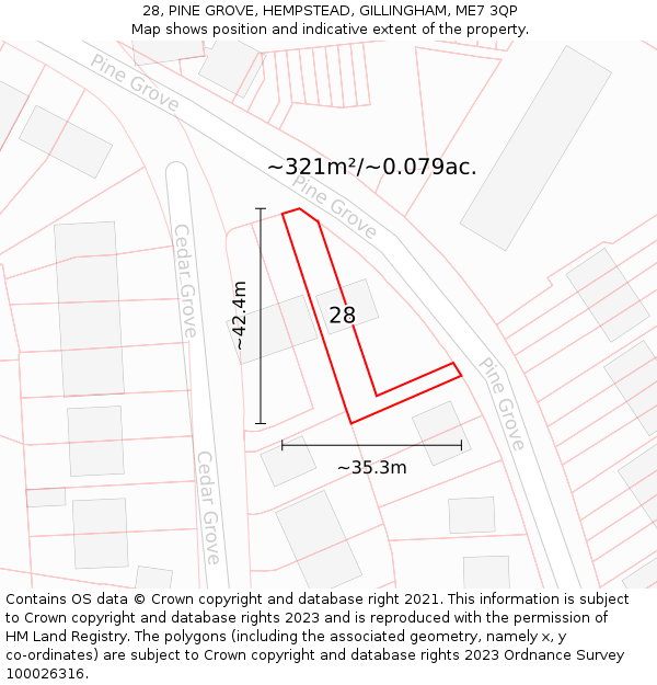 28, PINE GROVE, HEMPSTEAD, GILLINGHAM, ME7 3QP: Plot and title map