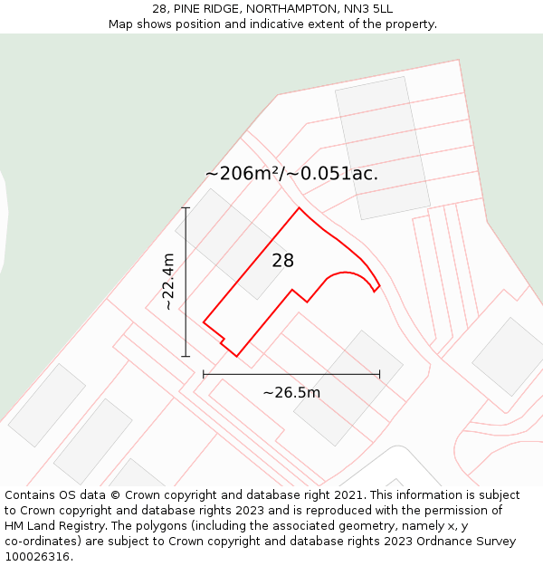 28, PINE RIDGE, NORTHAMPTON, NN3 5LL: Plot and title map