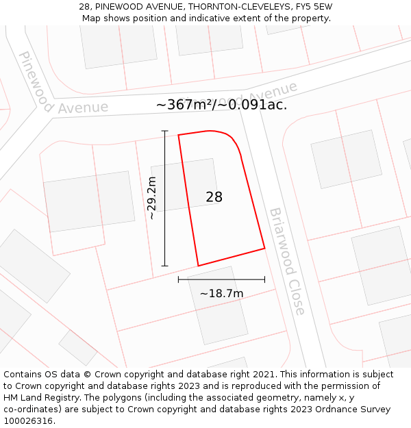 28, PINEWOOD AVENUE, THORNTON-CLEVELEYS, FY5 5EW: Plot and title map
