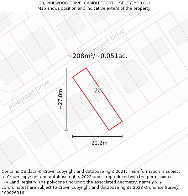 28, PINEWOOD DRIVE, CAMBLESFORTH, SELBY, YO8 8JU: Plot and title map