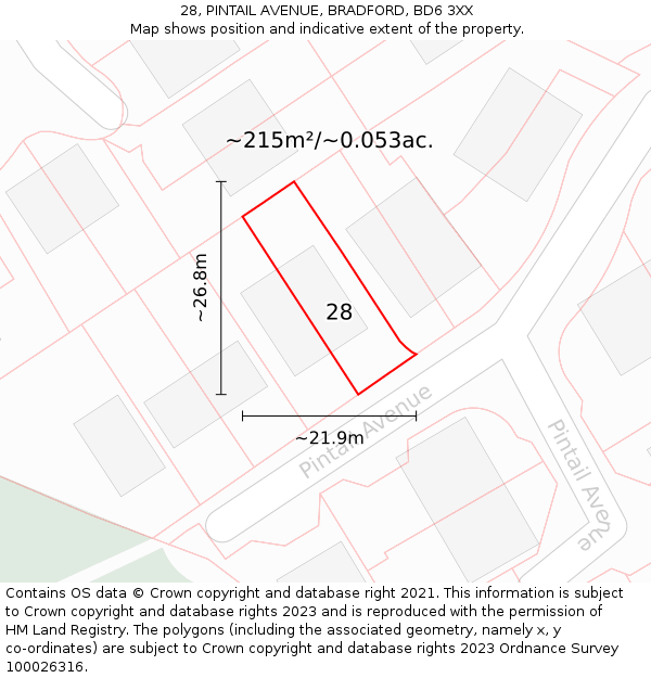 28, PINTAIL AVENUE, BRADFORD, BD6 3XX: Plot and title map