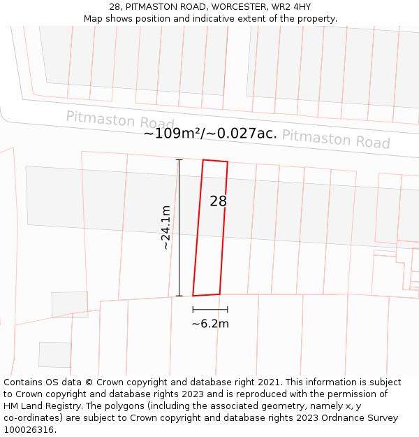 28, PITMASTON ROAD, WORCESTER, WR2 4HY: Plot and title map