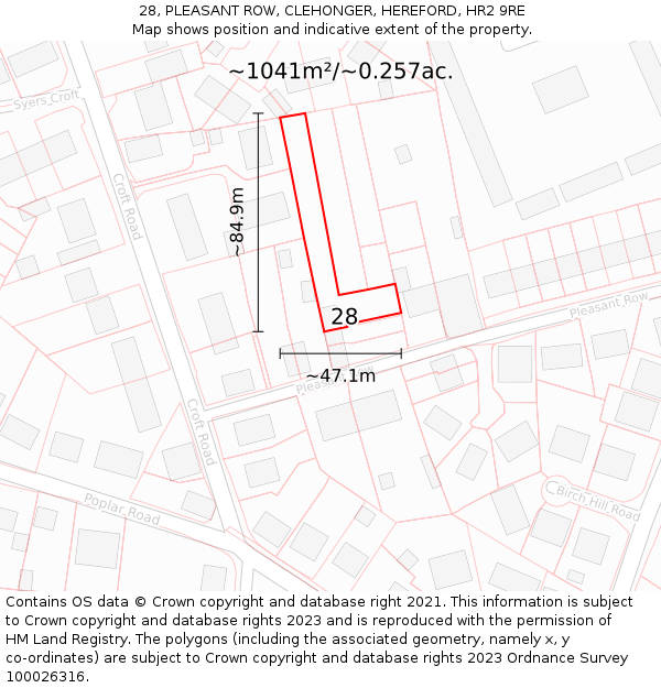 28, PLEASANT ROW, CLEHONGER, HEREFORD, HR2 9RE: Plot and title map