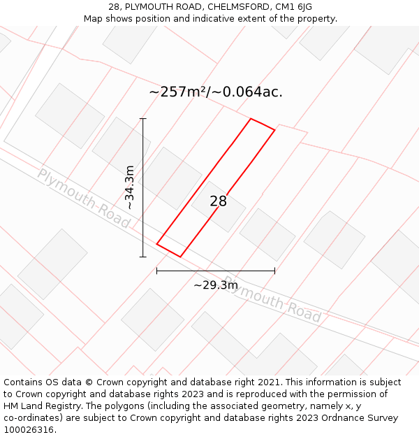 28, PLYMOUTH ROAD, CHELMSFORD, CM1 6JG: Plot and title map