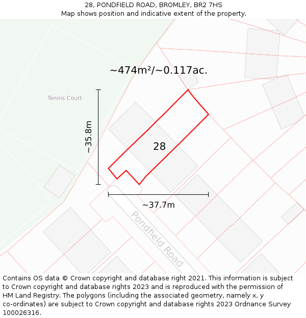 28, PONDFIELD ROAD, BROMLEY, BR2 7HS: Plot and title map