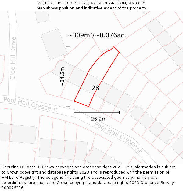 28, POOLHALL CRESCENT, WOLVERHAMPTON, WV3 8LA: Plot and title map