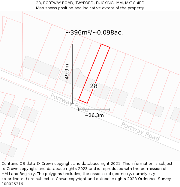 28, PORTWAY ROAD, TWYFORD, BUCKINGHAM, MK18 4ED: Plot and title map