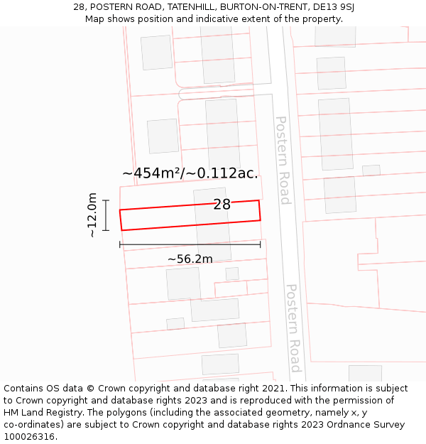 28, POSTERN ROAD, TATENHILL, BURTON-ON-TRENT, DE13 9SJ: Plot and title map