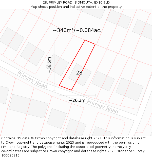 28, PRIMLEY ROAD, SIDMOUTH, EX10 9LD: Plot and title map