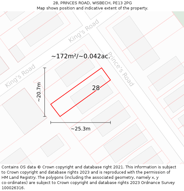 28, PRINCES ROAD, WISBECH, PE13 2PG: Plot and title map