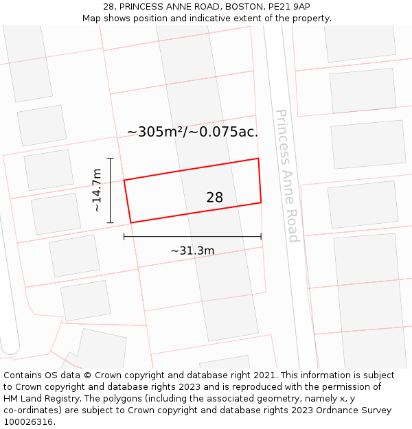 28, PRINCESS ANNE ROAD, BOSTON, PE21 9AP: Plot and title map
