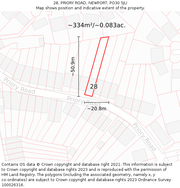 28, PRIORY ROAD, NEWPORT, PO30 5JU: Plot and title map