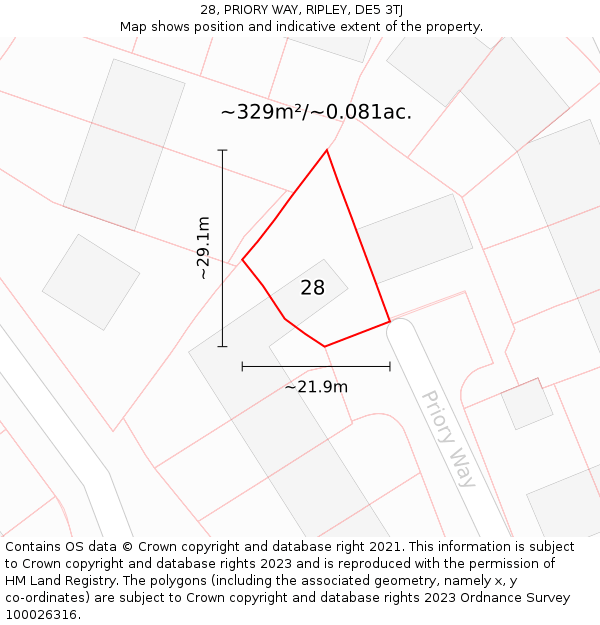 28, PRIORY WAY, RIPLEY, DE5 3TJ: Plot and title map