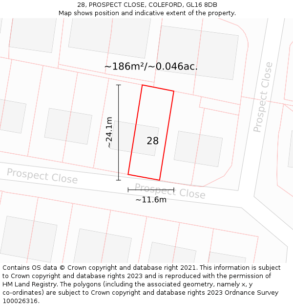 28, PROSPECT CLOSE, COLEFORD, GL16 8DB: Plot and title map