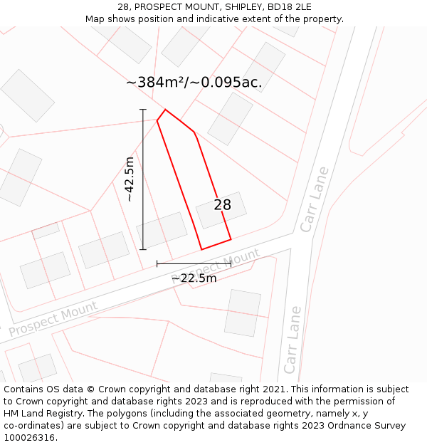 28, PROSPECT MOUNT, SHIPLEY, BD18 2LE: Plot and title map