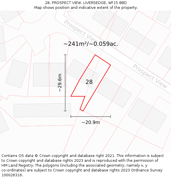 28, PROSPECT VIEW, LIVERSEDGE, WF15 8BD: Plot and title map