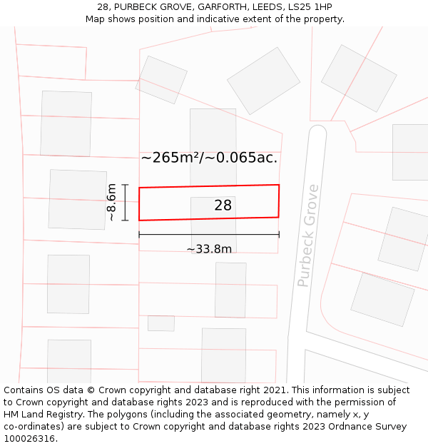 28, PURBECK GROVE, GARFORTH, LEEDS, LS25 1HP: Plot and title map