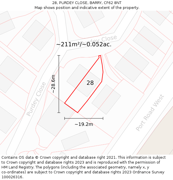 28, PURDEY CLOSE, BARRY, CF62 8NT: Plot and title map