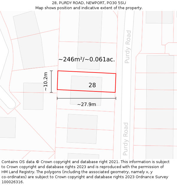 28, PURDY ROAD, NEWPORT, PO30 5SU: Plot and title map