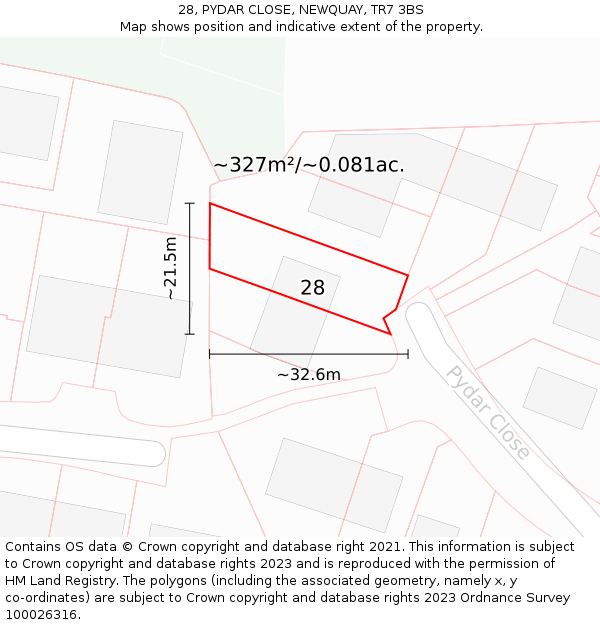 28, PYDAR CLOSE, NEWQUAY, TR7 3BS: Plot and title map