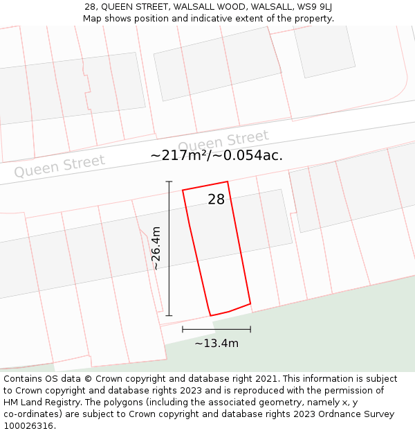 28, QUEEN STREET, WALSALL WOOD, WALSALL, WS9 9LJ: Plot and title map