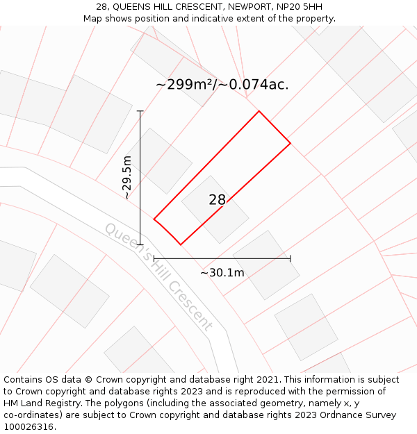 28, QUEENS HILL CRESCENT, NEWPORT, NP20 5HH: Plot and title map