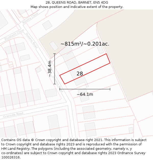 28, QUEENS ROAD, BARNET, EN5 4DG: Plot and title map