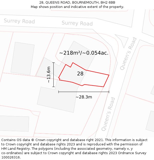 28, QUEENS ROAD, BOURNEMOUTH, BH2 6BB: Plot and title map