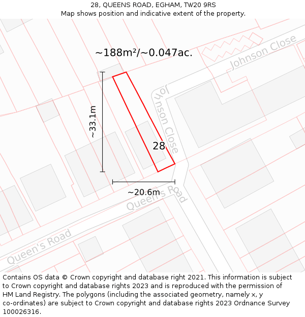 28, QUEENS ROAD, EGHAM, TW20 9RS: Plot and title map