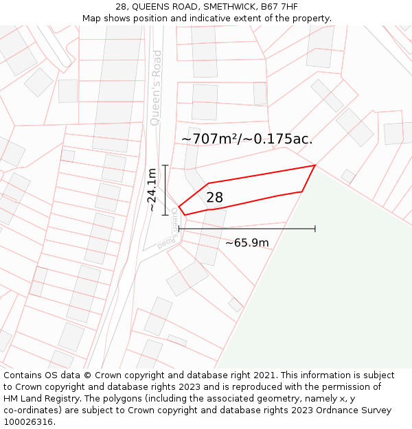 28, QUEENS ROAD, SMETHWICK, B67 7HF: Plot and title map