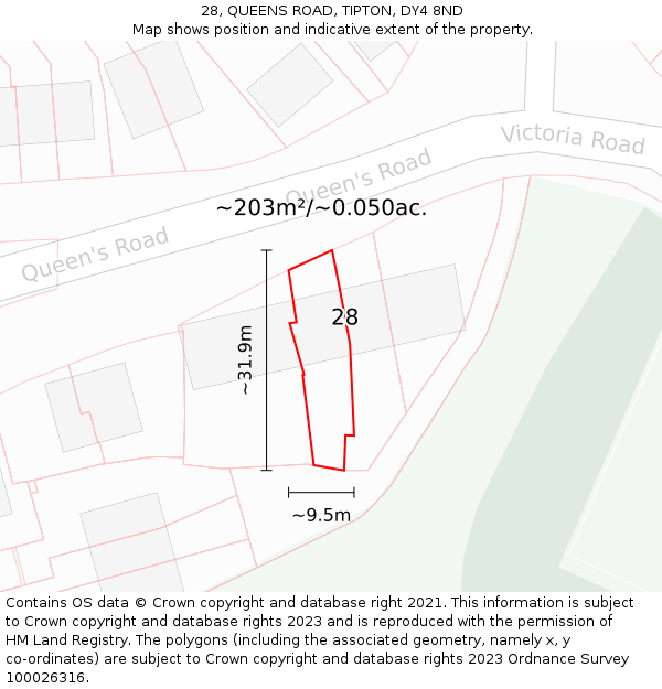 28, QUEENS ROAD, TIPTON, DY4 8ND: Plot and title map