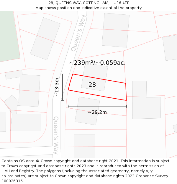 28, QUEENS WAY, COTTINGHAM, HU16 4EP: Plot and title map