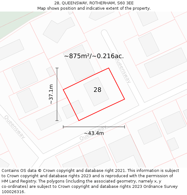 28, QUEENSWAY, ROTHERHAM, S60 3EE: Plot and title map