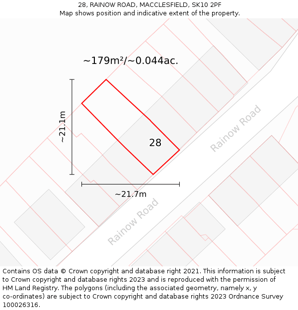 28, RAINOW ROAD, MACCLESFIELD, SK10 2PF: Plot and title map
