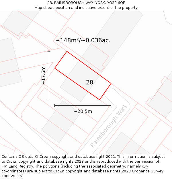 28, RAINSBOROUGH WAY, YORK, YO30 6QB: Plot and title map