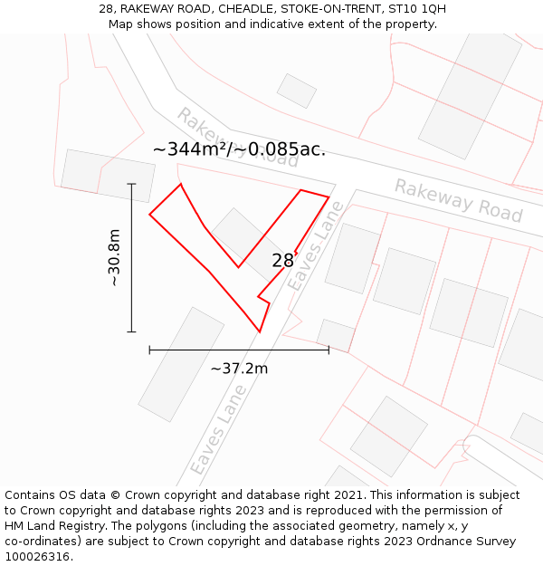 28, RAKEWAY ROAD, CHEADLE, STOKE-ON-TRENT, ST10 1QH: Plot and title map